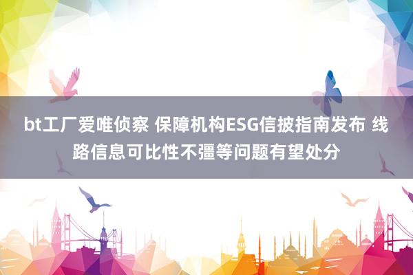 bt工厂爱唯侦察 保障机构ESG信披指南发布 线路信息可比性不彊等问题有望处分