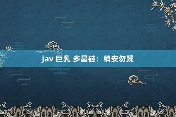 jav 巨乳 多晶硅：稍安勿躁